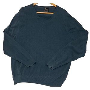V-Neck Sweater XL By Jos. A. Bank Traveler 100% Pima Cotton Blue Long Sleeve